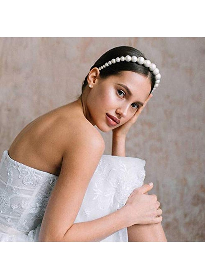 BARTOSI Artosi Pearls Headbands Women White Vintage Large Pearl Tiara Crown Hairbands Bride Wedding Hair Hoop Hair Accessories For Girls (3 Pcs)  - Image 4