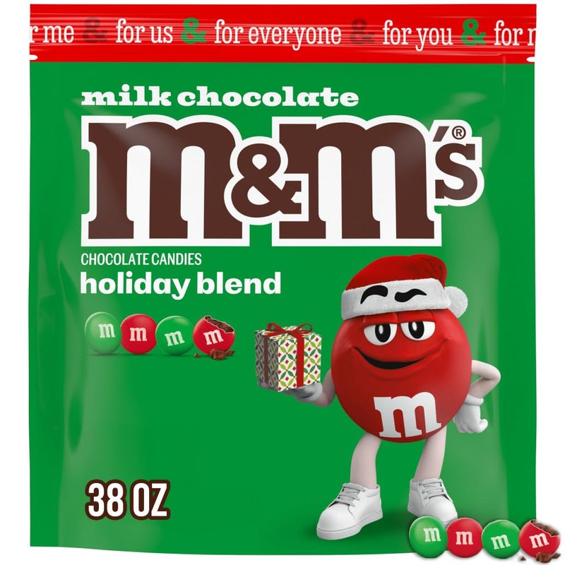 M&M'S Milk Chocolate Red & Green Christmas Candy Bulk Assortment, Bulk Christmas Candy 38 oz Resealable Bag - Image 1