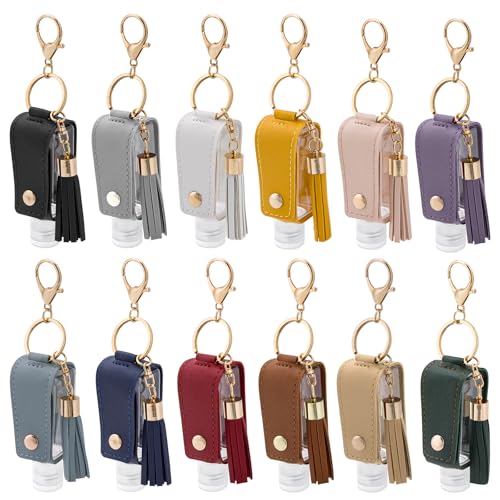 Dollform 12 PCS Hand Sanitizer Holder Keychain Set, Leak-Proof Travel Size Empty Hand Sanitizer Bottles (1oz/30ml), Portable Refillable Liquid Dispenser for Backpack, Purse & Diaper Bag (12 Colors) - Image 1