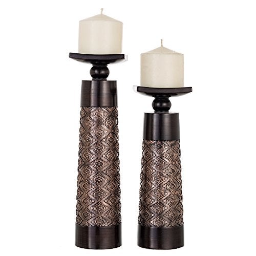 Creative Scents Dublin Brown Pillar Candle Holder Set of 2 - Home Decor Aesthetic, Coffee Table Decor Mantel Centerpieces Table Decorations, Living Room Decor or Dining Tabletop Decor -Gift Packaged- - Image 1