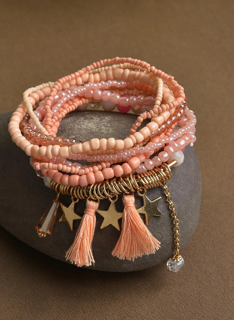 سوهي سوار صناعي مرصع بالخرز بلون الخوخ