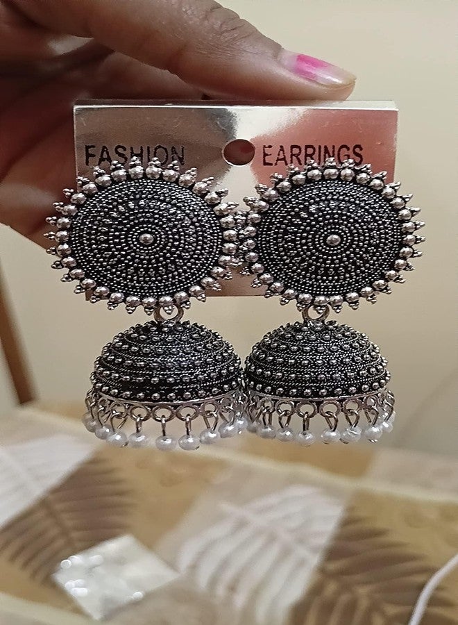 DENICRAAS Oxidised Metal Indian Earrings Jewelry for Girls and Women Iolite Alloy Earring Set - Image 2