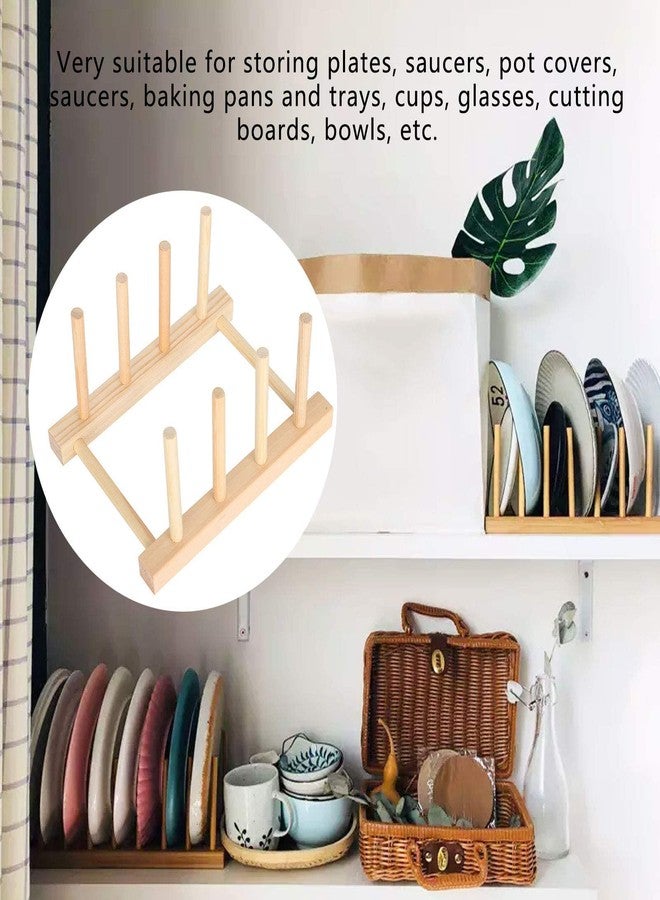 Garosa 3pcs Wooden Dish Rack Plate Rack Stand Pot Lid Holder, Kitchen Cabinet Organizer for Bowl, Cup, Cutting Board, Pot Lid - Image 4