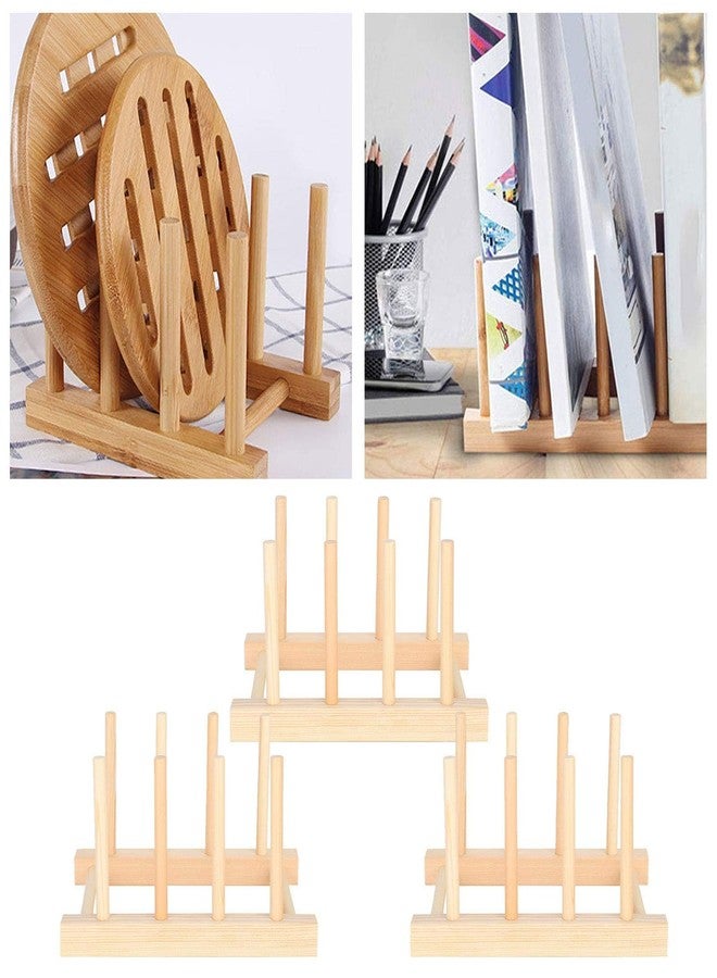 Garosa 3pcs Wooden Dish Rack Plate Rack Stand Pot Lid Holder, Kitchen Cabinet Organizer for Bowl, Cup, Cutting Board, Pot Lid - Image 5