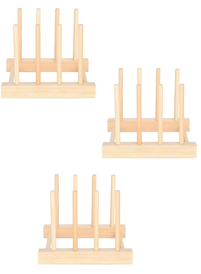 Garosa 3pcs Wooden Dish Rack Plate Rack Stand Pot Lid Holder, Kitchen Cabinet Organizer for Bowl, Cup, Cutting Board, Pot Lid - Image 1
