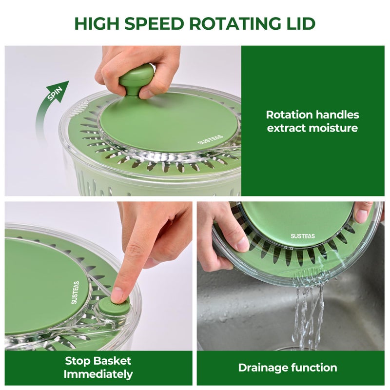 SUSTEAS Salad Spinner Large, Vegetables Wash Bowl, Fruits & Herb Lettuce Dryer with 5 Blade Slicer Egg Yolk Strainer Shredder for Efficient Salad Preparation and Food Washing, 4.25Qt - Image 4