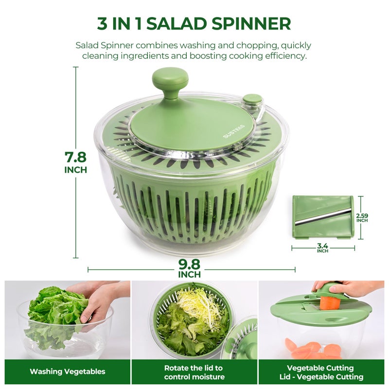 SUSTEAS Salad Spinner Large, Vegetables Wash Bowl, Fruits & Herb Lettuce Dryer with 5 Blade Slicer Egg Yolk Strainer Shredder for Efficient Salad Preparation and Food Washing, 4.25Qt - Image 3