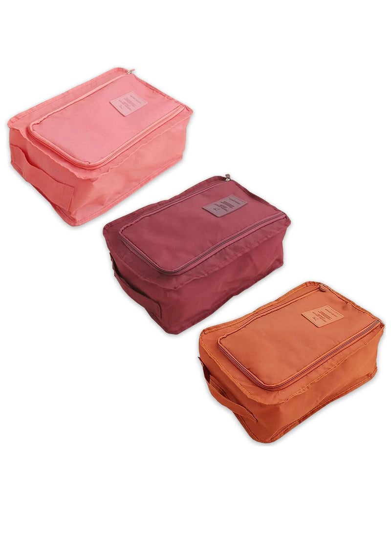 Foldable Waterproof Travel Shoe Bag Organizer Set, 3-Piece Packing Essentials for Flying, Stylish Travel Accessories in Burgundy, Orange, Pink - Image 1