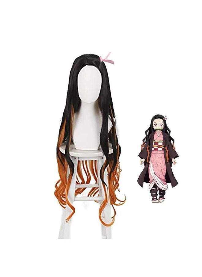 ZGNGLIZ - Anime Kamado Nezuko Cosplay wig for Demon Slayer: Kimetsu no Yaiba Characters Play Cosplay Wigs with Free Wig Cap - Image 1