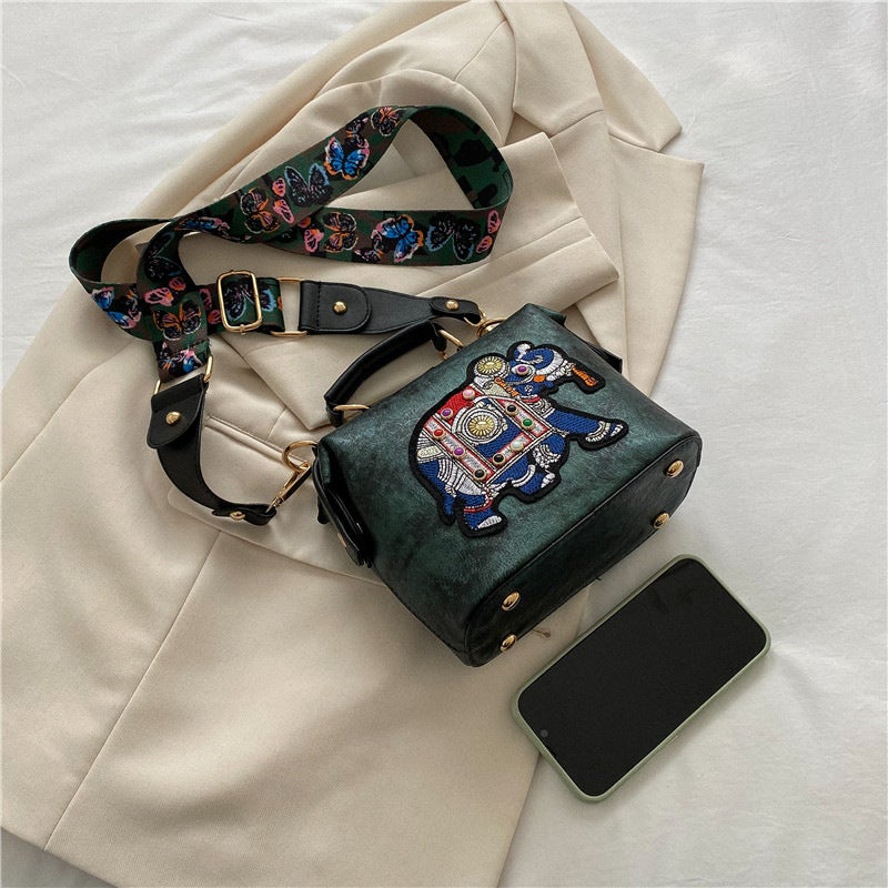 Doctor Bag, Thai Embroidery Bag, -Selling Cartoon Elephant Lady Bag, Indian Exotic Portable Crossbody Bag - Image 5