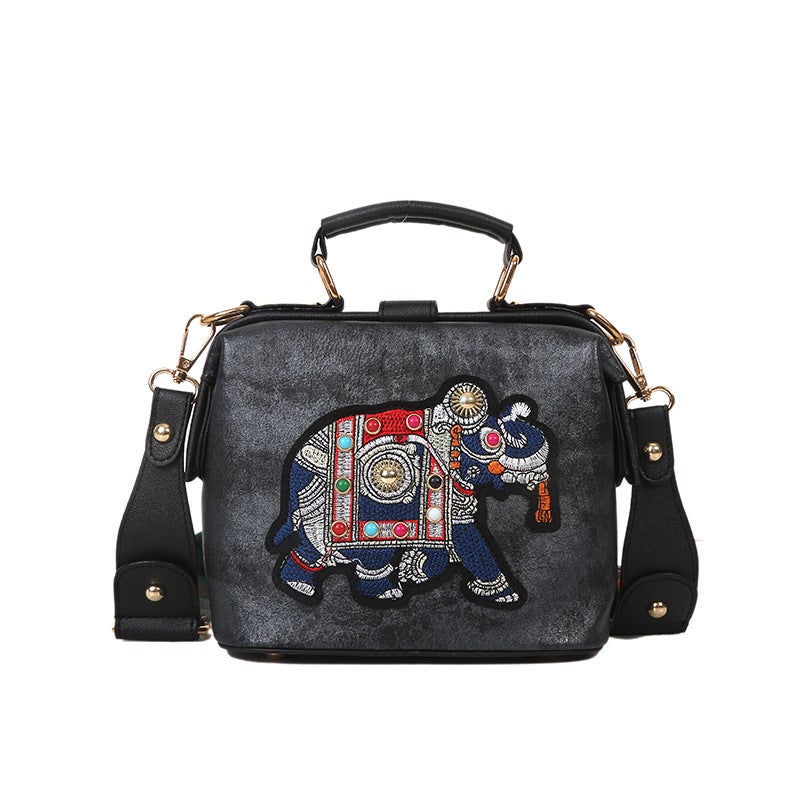 Doctor Bag, Thai Embroidery Bag, -Selling Cartoon Elephant Lady Bag, Indian Exotic Portable Crossbody Bag - Image 1