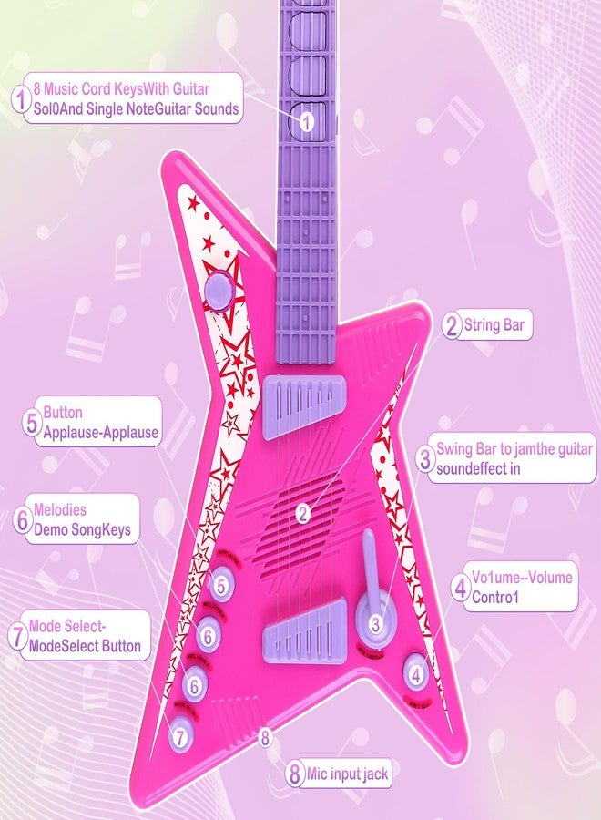 deAO Kids Guitar and Microphone Set,Guitar Toys with Music&Colorful Light,Adjustable Height Microphone with Stand,Music Light Karaoke Music Toys Birthday for Kids Boys Girls - Image 5