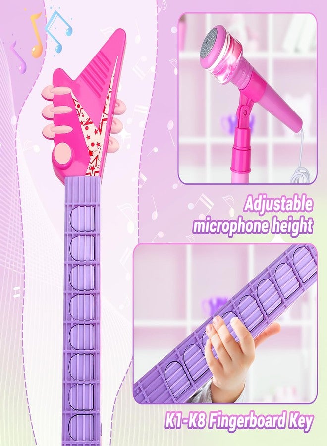 deAO Kids Guitar and Microphone Set,Guitar Toys with Music&Colorful Light,Adjustable Height Microphone with Stand,Music Light Karaoke Music Toys Birthday for Kids Boys Girls - Image 3