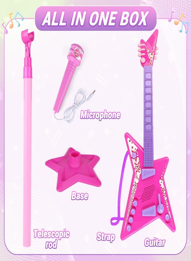 deAO Kids Guitar and Microphone Set,Guitar Toys with Music&Colorful Light,Adjustable Height Microphone with Stand,Music Light Karaoke Music Toys Birthday for Kids Boys Girls - Image 4