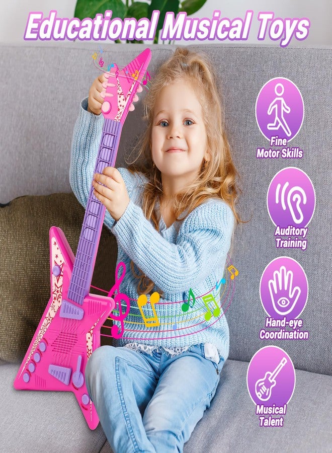 deAO Kids Guitar and Microphone Set,Guitar Toys with Music&Colorful Light,Adjustable Height Microphone with Stand,Music Light Karaoke Music Toys Birthday for Kids Boys Girls - Image 2