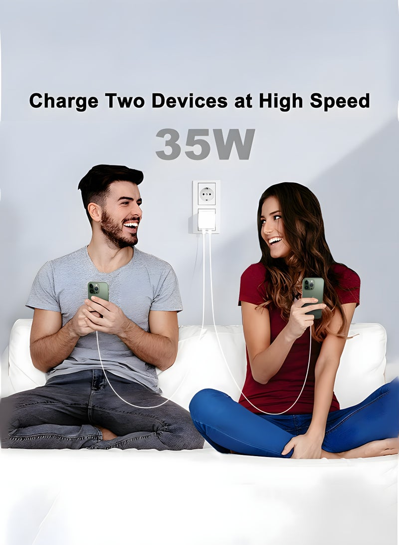 Aijmil شاحن آيفون 35 واط ثنائي USB-C | شحن سريع PD مع كابلين - متوافق مع آيفون 15/14, آيباد برو, سامسونج جالكسي S24 - Image 4
