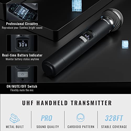 Phenyx Pro Professional Wireless Microphone, UHF Dynamic Mic, Metal Cordless Mic, Handheld Microphone for PTU-71/PTU-7000/PTU-6000 with Selectable Frequencies (PWH-7) - Image 2