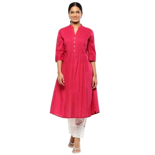 Biba Women's Pink Cotton Straight Kurta_42 - Image 1