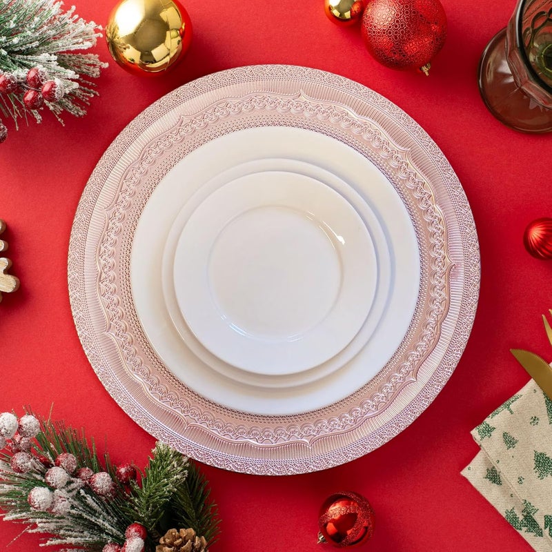 Brightalk 13 FoilPink Charger Plates Lace Embossed Elegant Charger Plate Set of 6 Round Server Ware Chargers for Dinner Plate Reusable Bulk Table Setting for Party or Event - Image 2