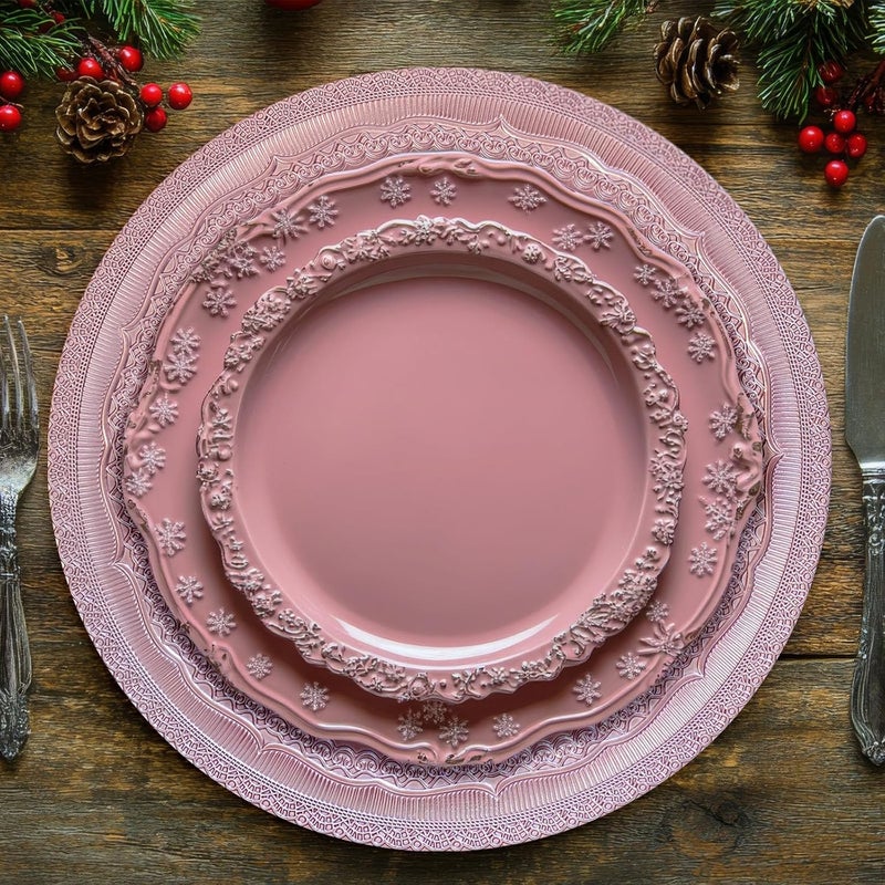 Brightalk 13 FoilPink Charger Plates Lace Embossed Elegant Charger Plate Set of 6 Round Server Ware Chargers for Dinner Plate Reusable Bulk Table Setting for Party or Event - Image 4