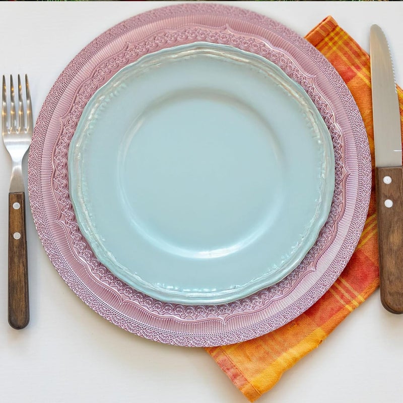 Brightalk 13 FoilPink Charger Plates Lace Embossed Elegant Charger Plate Set of 6 Round Server Ware Chargers for Dinner Plate Reusable Bulk Table Setting for Party or Event - Image 5