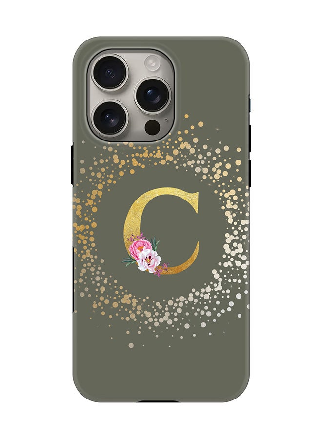 Stylizedd Tough Pro Magnetic Case for iPhone 16 Pro, Dual Layer hybrid PC + TPU Mobile Cover Matte - Custom Monogram Floral - C  (Olive Green ) - Image 1