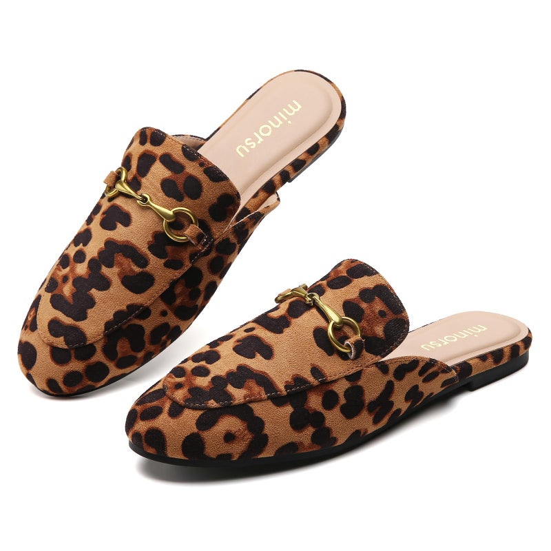 Minorsu Buckle Mules for Women Round Toe Backless Flat Mules Slides Mules Shoes Ladies Slip-on Loafers - Image 1