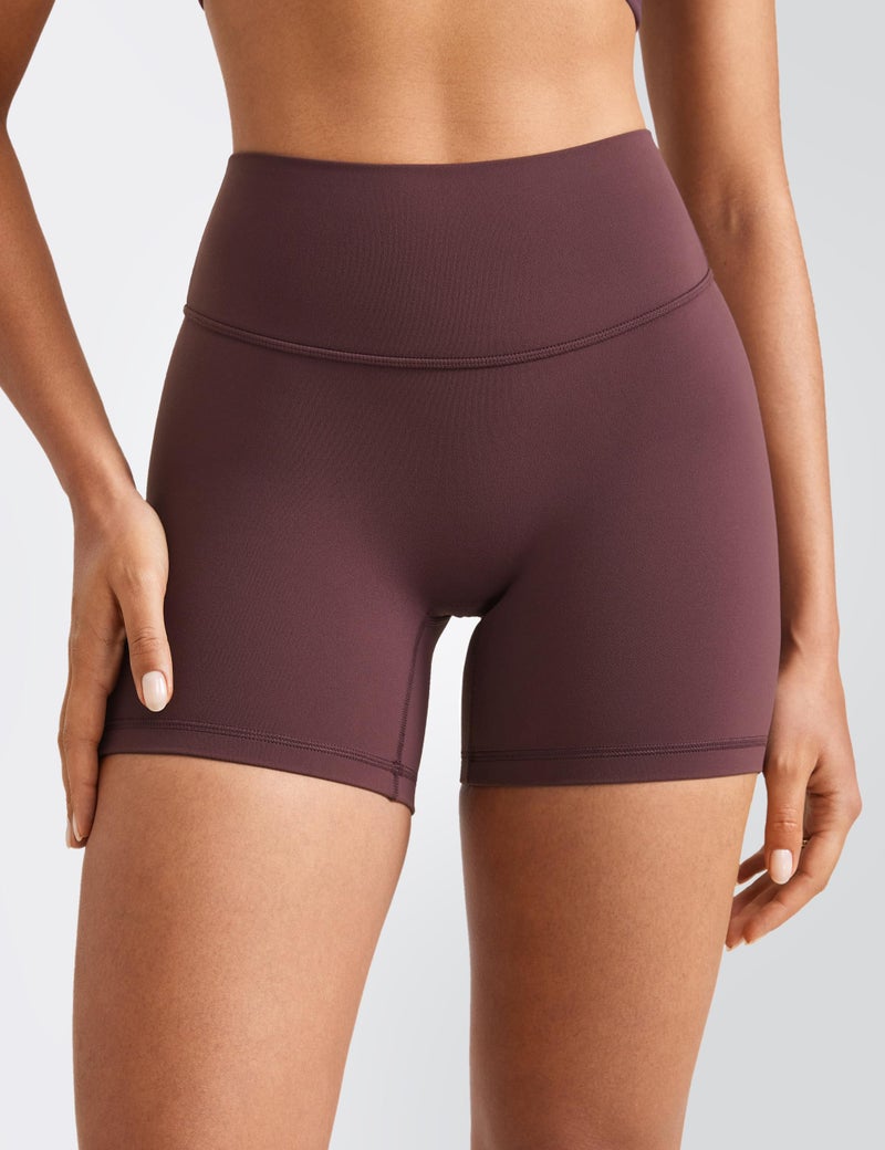 INGIA Womens High Waist No Front Seam Scrunch Butt Biker Shorts 5 Inches V-Back Scrunch Booty Gym Workouts Plumbrown X-Small - Image 2