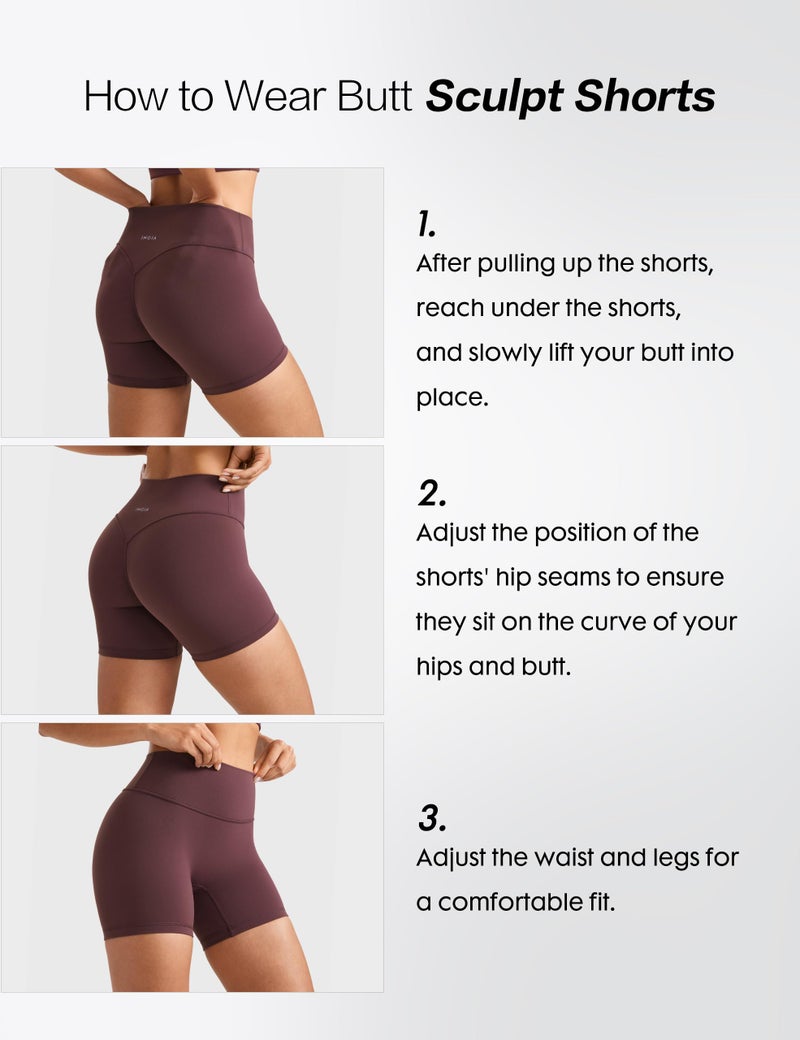 INGIA Womens High Waist No Front Seam Scrunch Butt Biker Shorts 5 Inches V-Back Scrunch Booty Gym Workouts Plumbrown X-Small - Image 5