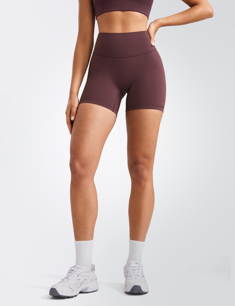 INGIA Womens High Waist No Front Seam Scrunch Butt Biker Shorts 5 Inches V-Back Scrunch Booty Gym Workouts Plumbrown X-Small - Image 3