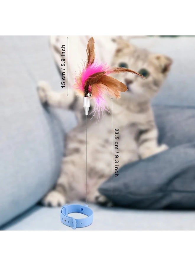 Cat Teasing Wand Silicone Collar Hands Free Toy with Bell and Feathers - Image 2