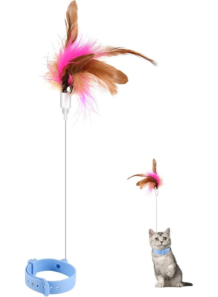 Cat Teasing Wand Silicone Collar Hands Free Toy with Bell and Feathers - Image 1
