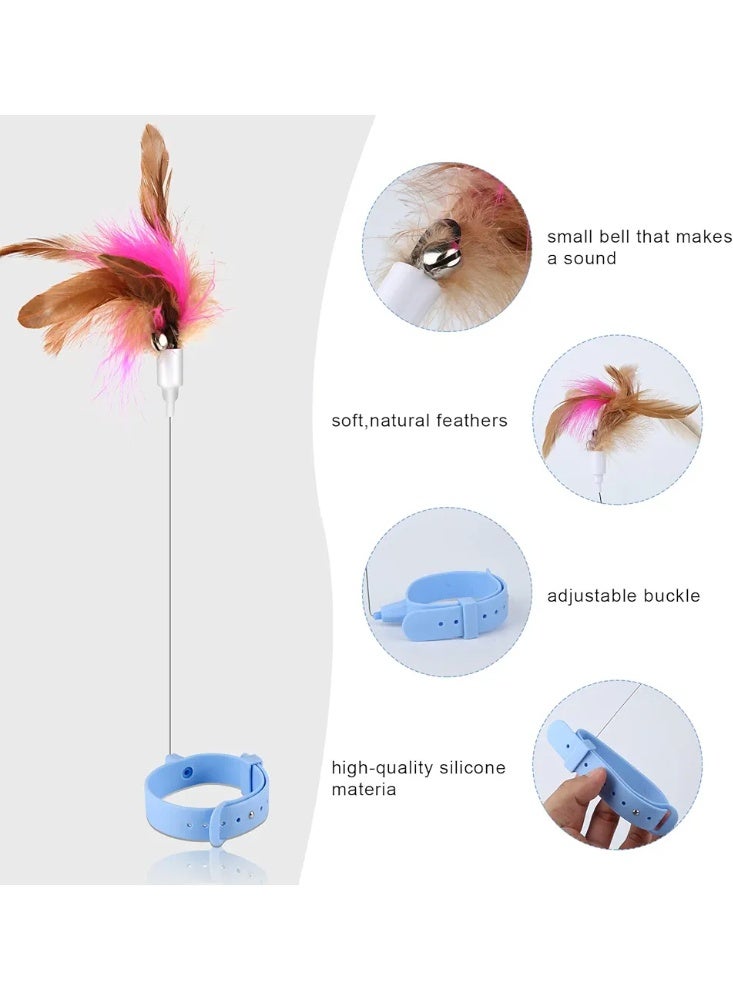 Cat Teasing Wand Silicone Collar Hands Free Toy with Bell and Feathers - Image 3