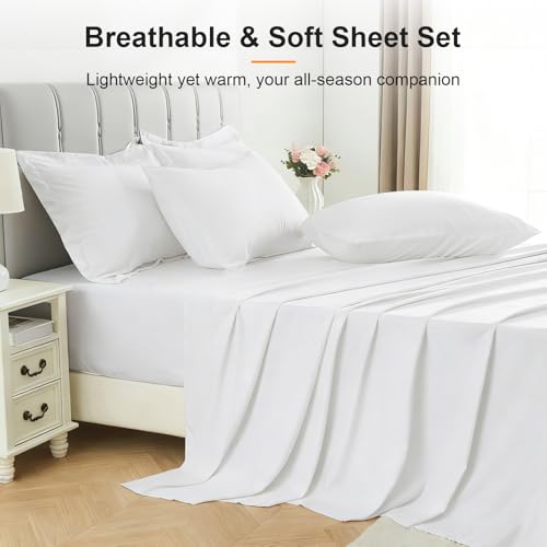 Easthome White Queen Comforter Set 7 Piece - Soft Bed in a Bag Queen Size Comforter Sets, Cozy Luxury Bedding Sets with Down Alternative Comforter, Flat Sheet, Fitted Sheet, 2 Pillowcases & 2 Shams - Image 4