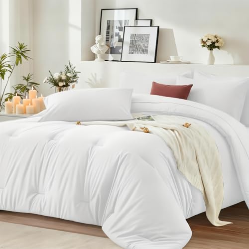 Easthome White Queen Comforter Set 7 Piece - Soft Bed in a Bag Queen Size Comforter Sets, Cozy Luxury Bedding Sets with Down Alternative Comforter, Flat Sheet, Fitted Sheet, 2 Pillowcases & 2 Shams - Image 1
