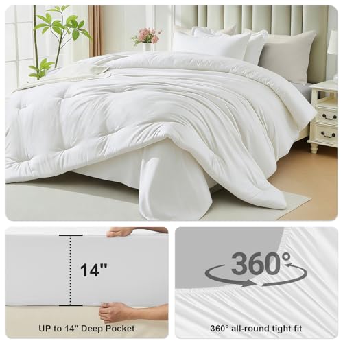 Easthome White Queen Comforter Set 7 Piece - Soft Bed in a Bag Queen Size Comforter Sets, Cozy Luxury Bedding Sets with Down Alternative Comforter, Flat Sheet, Fitted Sheet, 2 Pillowcases & 2 Shams - Image 5