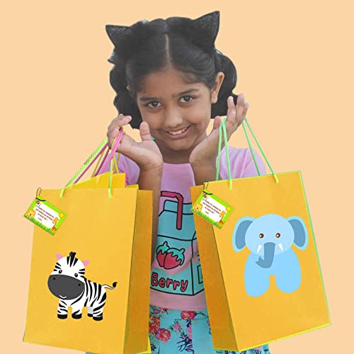 Untumble Jungle Theme Return Gift Bags | Pack of 10 | 11x9 inch | 300 GSM Artboard | Kids Birthday Party Favour Bags (Yellow) - Image 4
