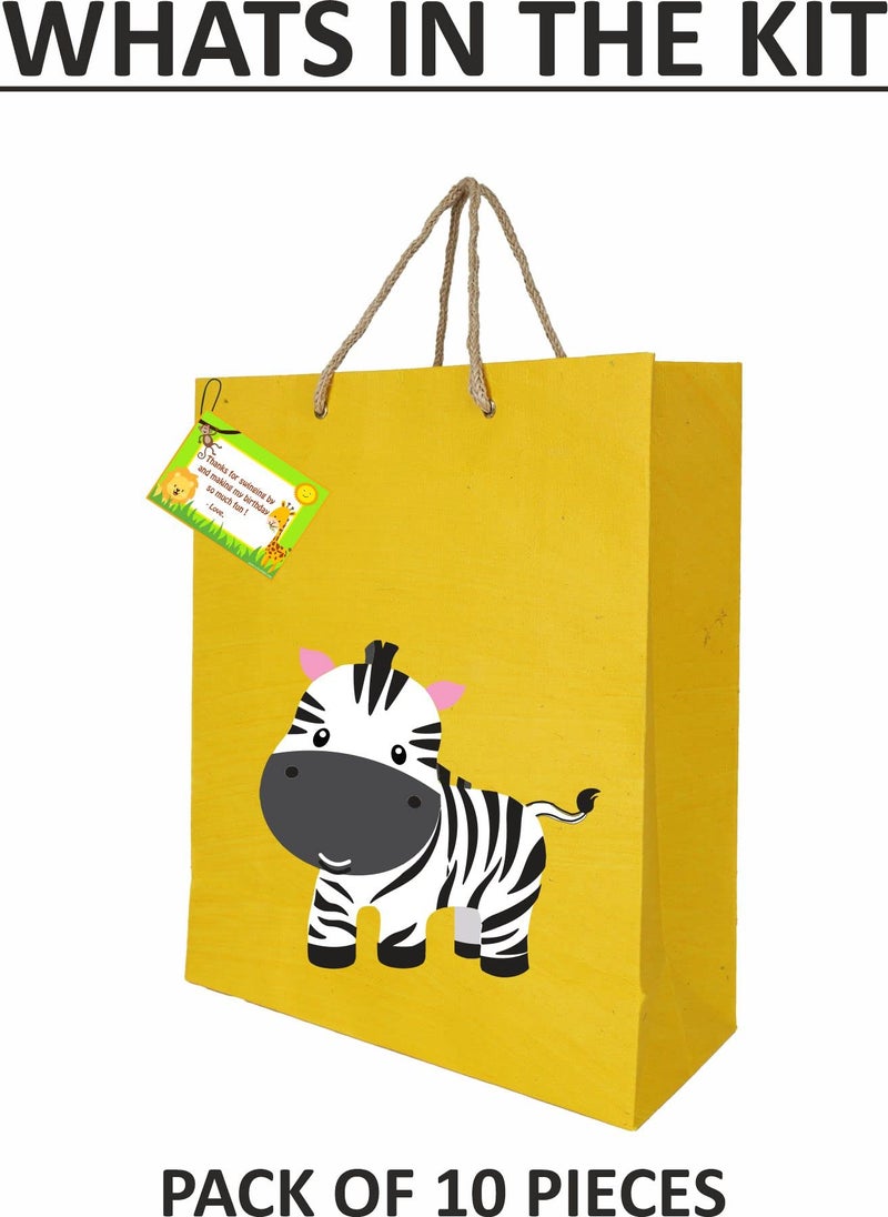 Untumble Jungle Theme Return Gift Bags | Pack of 10 | 11x9 inch | 300 GSM Artboard | Kids Birthday Party Favour Bags (Yellow) - Image 2