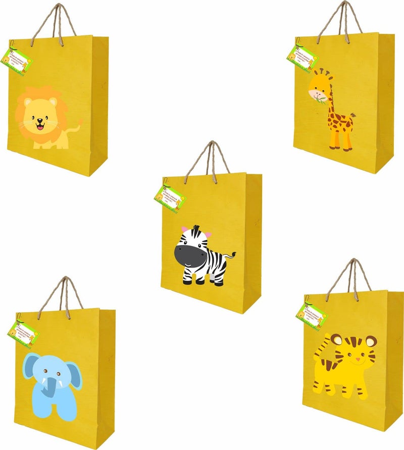 Untumble Jungle Theme Return Gift Bags | Pack of 10 | 11x9 inch | 300 GSM Artboard | Kids Birthday Party Favour Bags (Yellow) - Image 5
