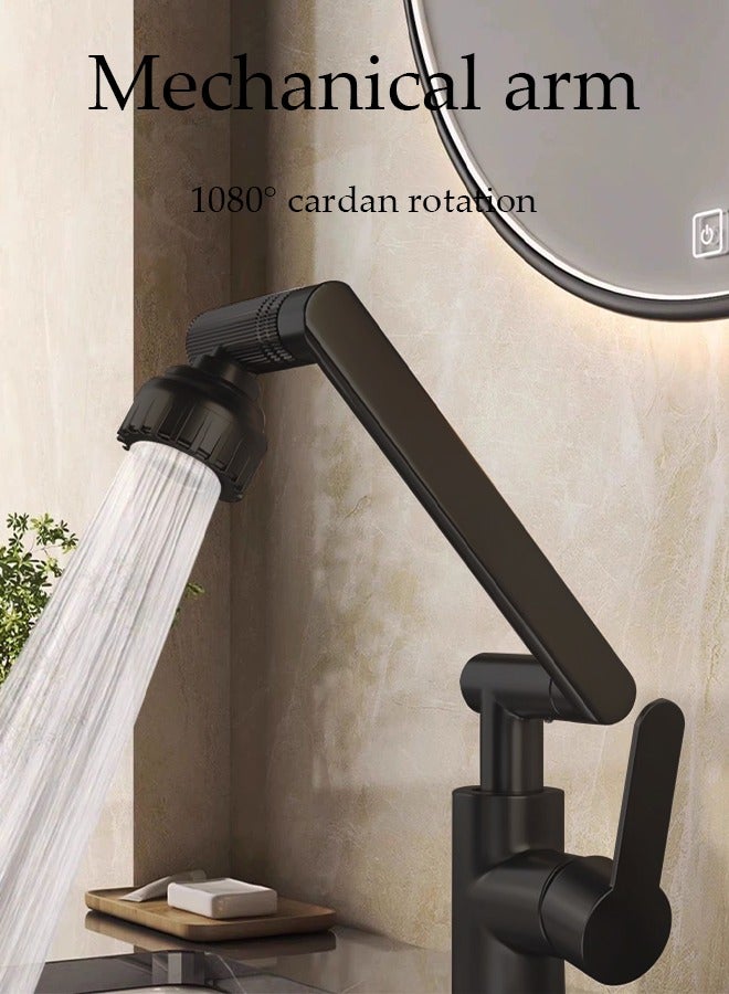 DUNISO Faucet extender, 1080 ° rotatable bathroom faucet, stainless steel robotic arm faucet aerator, hot and cold dual use, adjustable in 2 levels, with 60cm hose, suitable for kitchen and bathroom washbasin sink, black  - Image 3