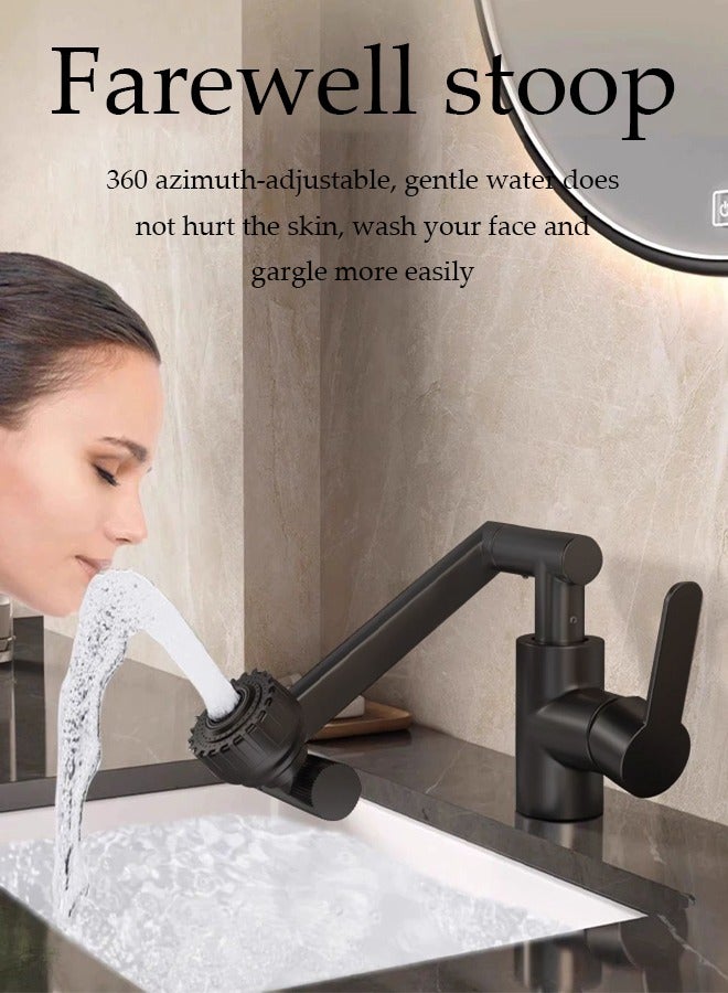 DUNISO Faucet extender, 1080 ° rotatable bathroom faucet, stainless steel robotic arm faucet aerator, hot and cold dual use, adjustable in 2 levels, with 60cm hose, suitable for kitchen and bathroom washbasin sink, black  - Image 5