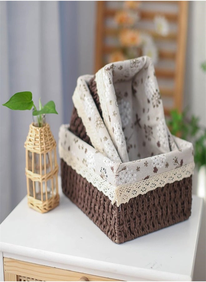 joyzzz - Storage Baskets Set of 3,Decorative Paper Rope Woven storage Baskets with Liner,Rectangular Storage Bins Container for Makeup Bedroom Shelves Organizing,Home Deco - Image 1