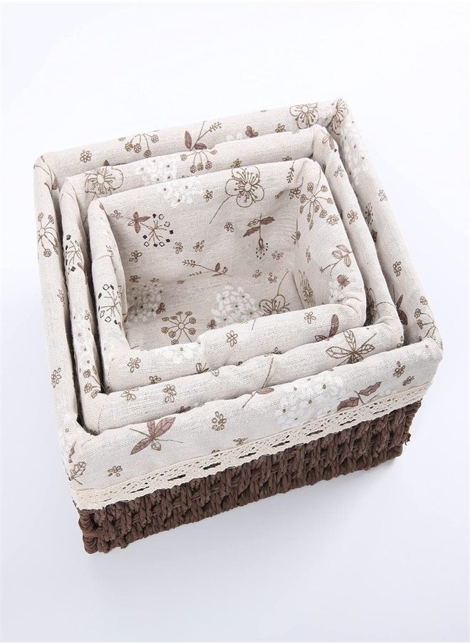 joyzzz - Storage Baskets Set of 3,Decorative Paper Rope Woven storage Baskets with Liner,Rectangular Storage Bins Container for Makeup Bedroom Shelves Organizing,Home Deco - Image 1