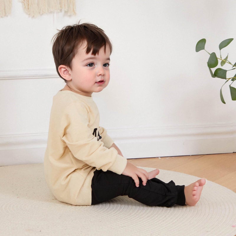 FOCUSNORM Toddler Baby Boy Fall outfit Mama's Boy Letter Embroidery Sweatshirt Top Elastic Pants Set Cute 2pcs Winter Clothes (Khaki, 0-6 Months) - Image 4