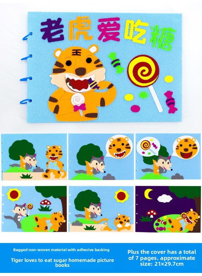 Kindergarten Self-made Story Book Non-woven Picture Book Diy Children Hand-pasted Book Making Parent-child Material Package-Color:Tiger Loves Sugar (A4 Size)  - Image 1