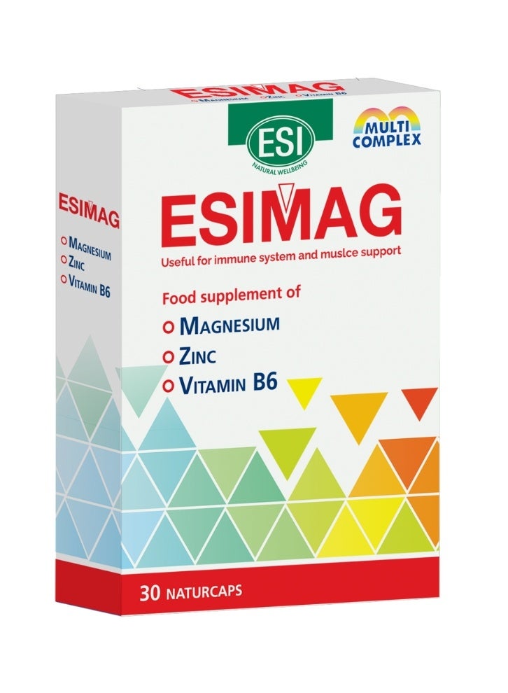 ESIMag 30 كبسولة طبيعية | مغنيسيوم 240 ملغ، زنك، وفيتامين ب6 | يدعم الطاقة والنوم والتوتر | يقلل التعب وتشنجات العضلات | كبسولات نباتية | صنع في إيطاليا بواسطة ESI