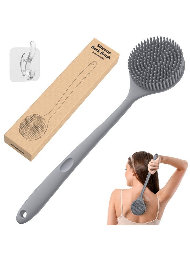 مانمي هيلث مقشر الظهر المصنوع من السيليكون من مانمي هيلث للاستحمام (إصدار جديد)، مقشر للجسم بمقبض بطول 15 بوصة، فرشاة خفيفة الوزن وسهلة الإمساك لتقشير البشرة. عبوة واحدة (رمادي) - Image 1