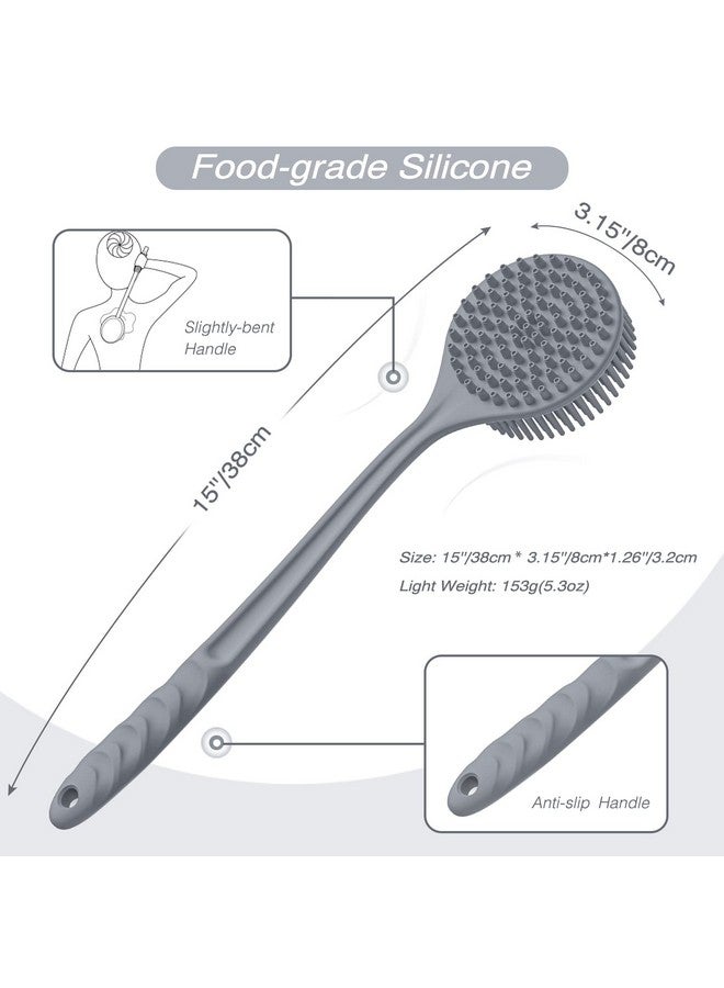 مانمي هيلث مقشر الظهر المصنوع من السيليكون من مانمي هيلث للاستحمام (إصدار جديد)، مقشر للجسم بمقبض بطول 15 بوصة، فرشاة خفيفة الوزن وسهلة الإمساك لتقشير البشرة. عبوة واحدة (رمادي) - Image 2