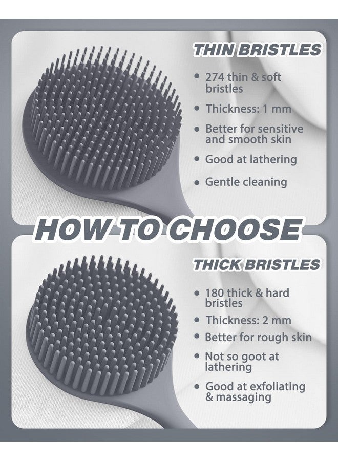 مانمي هيلث مقشر الظهر المصنوع من السيليكون من مانمي هيلث للاستحمام (إصدار جديد)، مقشر للجسم بمقبض بطول 15 بوصة، فرشاة خفيفة الوزن وسهلة الإمساك لتقشير البشرة. عبوة واحدة (رمادي) - Image 4