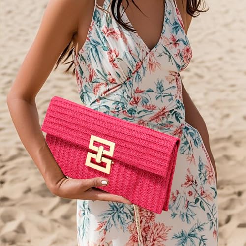 LUOFMISS Straw Clutch Purse Crossbody Bag for Women Designer Evening Handbag Casual Summer Beach Straw Shoulder Bag - Image 2